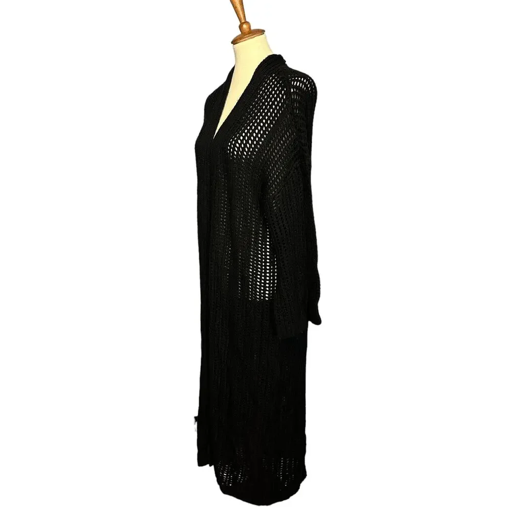 House of Harlow Black Longline Cardigan Sweater XS Oversized Crochet $258 NEW - Picture 5 of 7